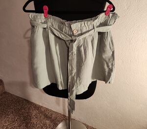 GeeGee High-Waist Paperbag Shorts with Tie Belt in Light Sage NWT Women's 3X